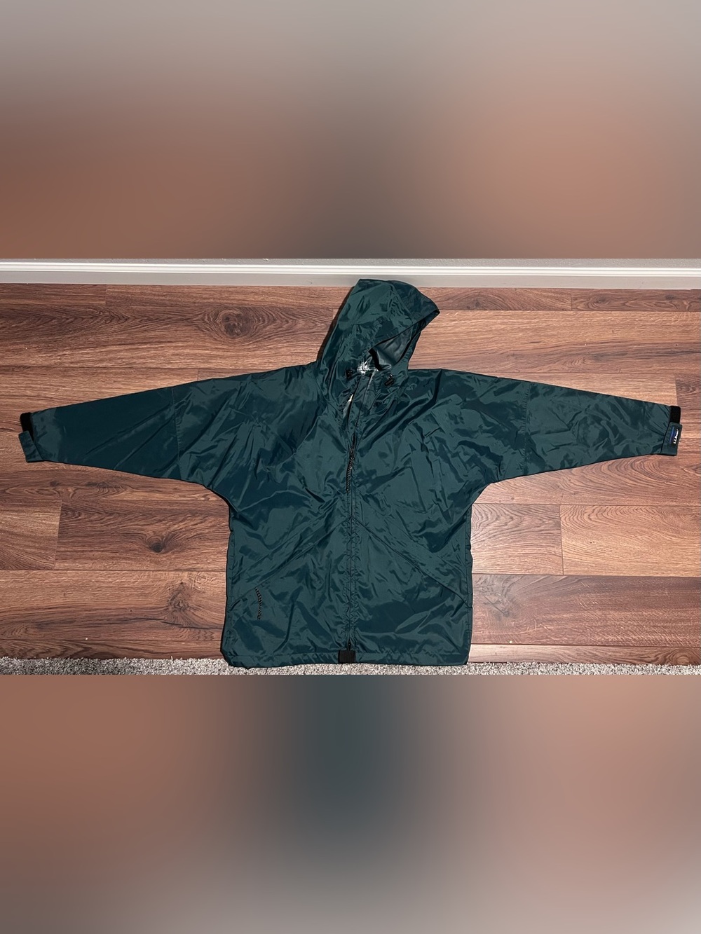 Vintage L.L. Bean Dark Green Hooded Zip Up Rain Jacket